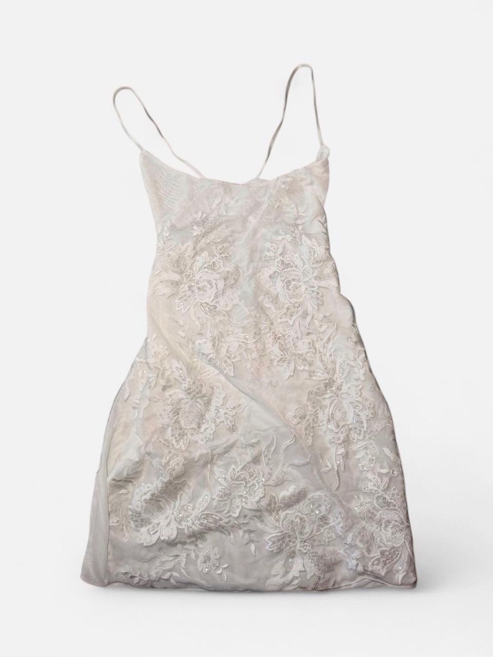 Embroidered Lace Mini Slip Dress in Ivory